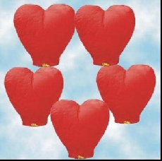 Kívánság lampion, Égi lámpás 5 db óriás piros szív akciós csomag